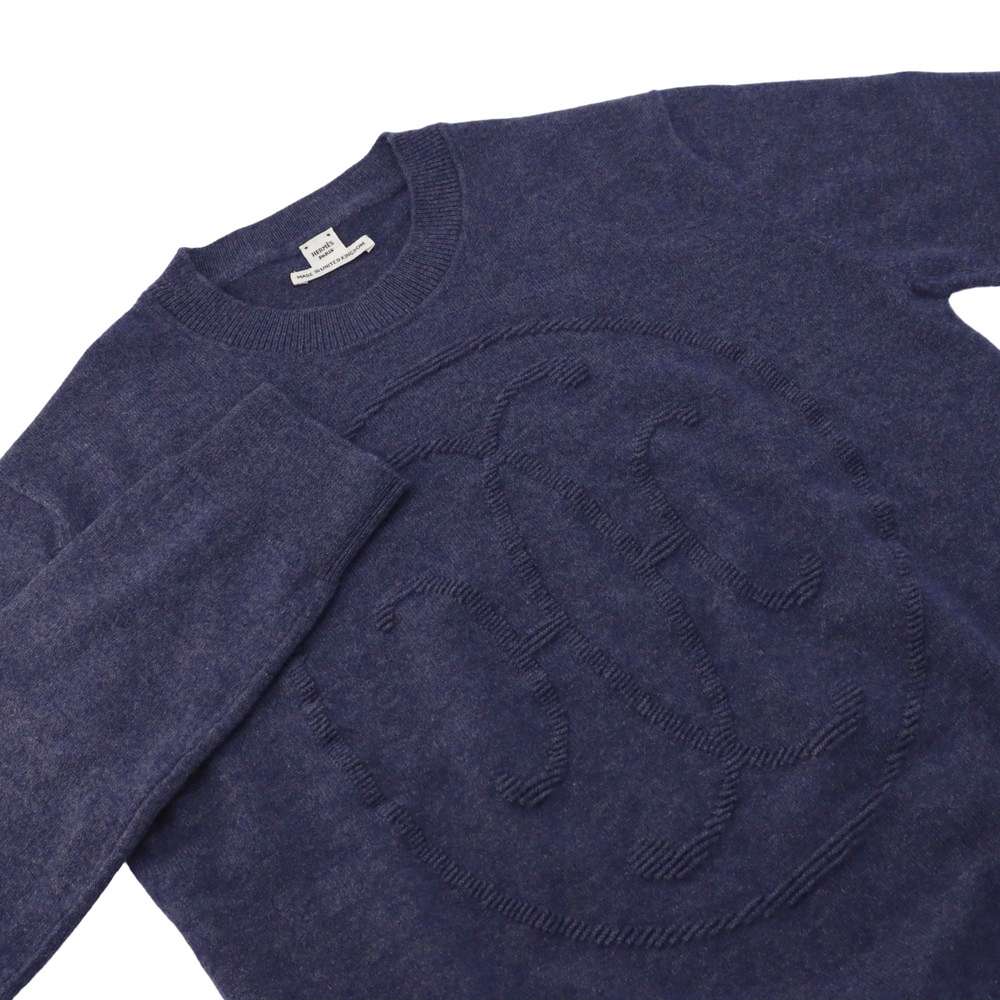 HERMES Sweater [H-Lift] Size 42 Blue Cashmere