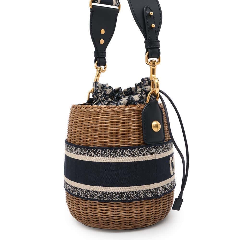 Dior Wicker Oblique bucket bag Beige/Navy M7600CMVO Rattan Canvas