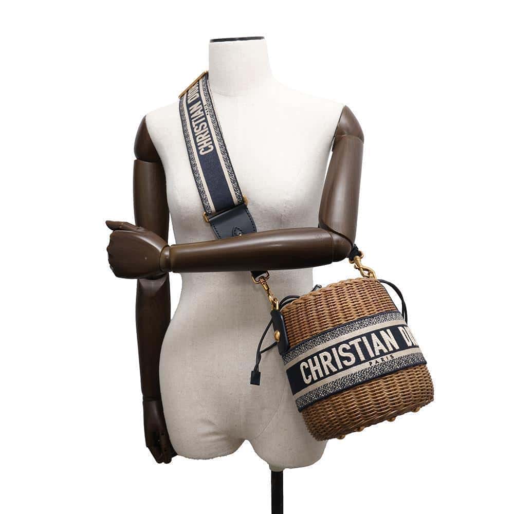 Dior Wicker Oblique bucket bag Beige/Navy M7600CMVO Rattan Canvas