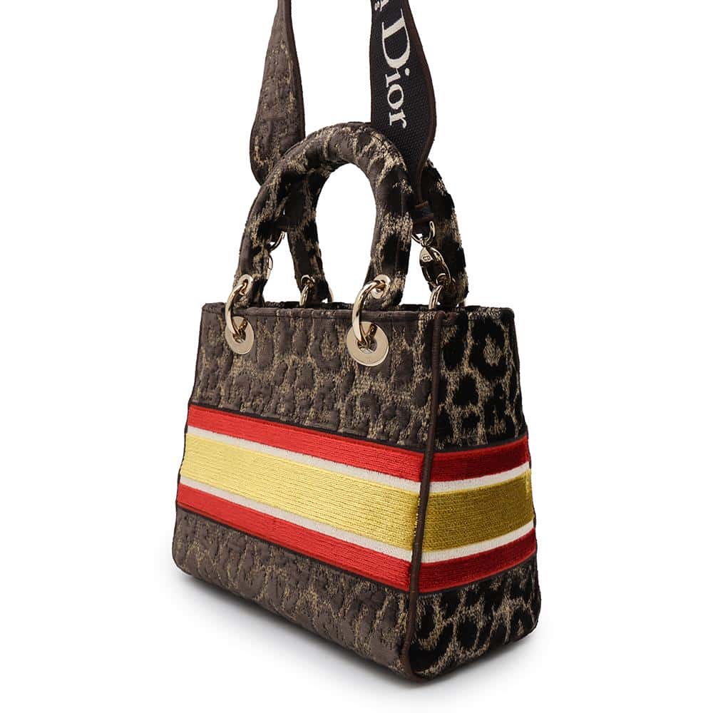 Dior Lady Dee Light Leopard Brown/Red/Yellow M0565OTGT Velvet Size Medium
