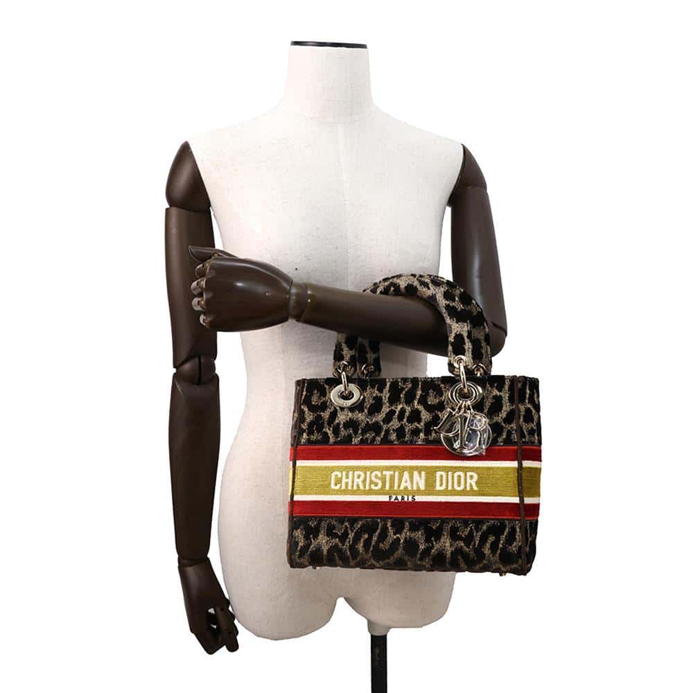 Dior Lady Dee Light Leopard Brown/Red/Yellow M0565OTGT Velvet Size Medium
