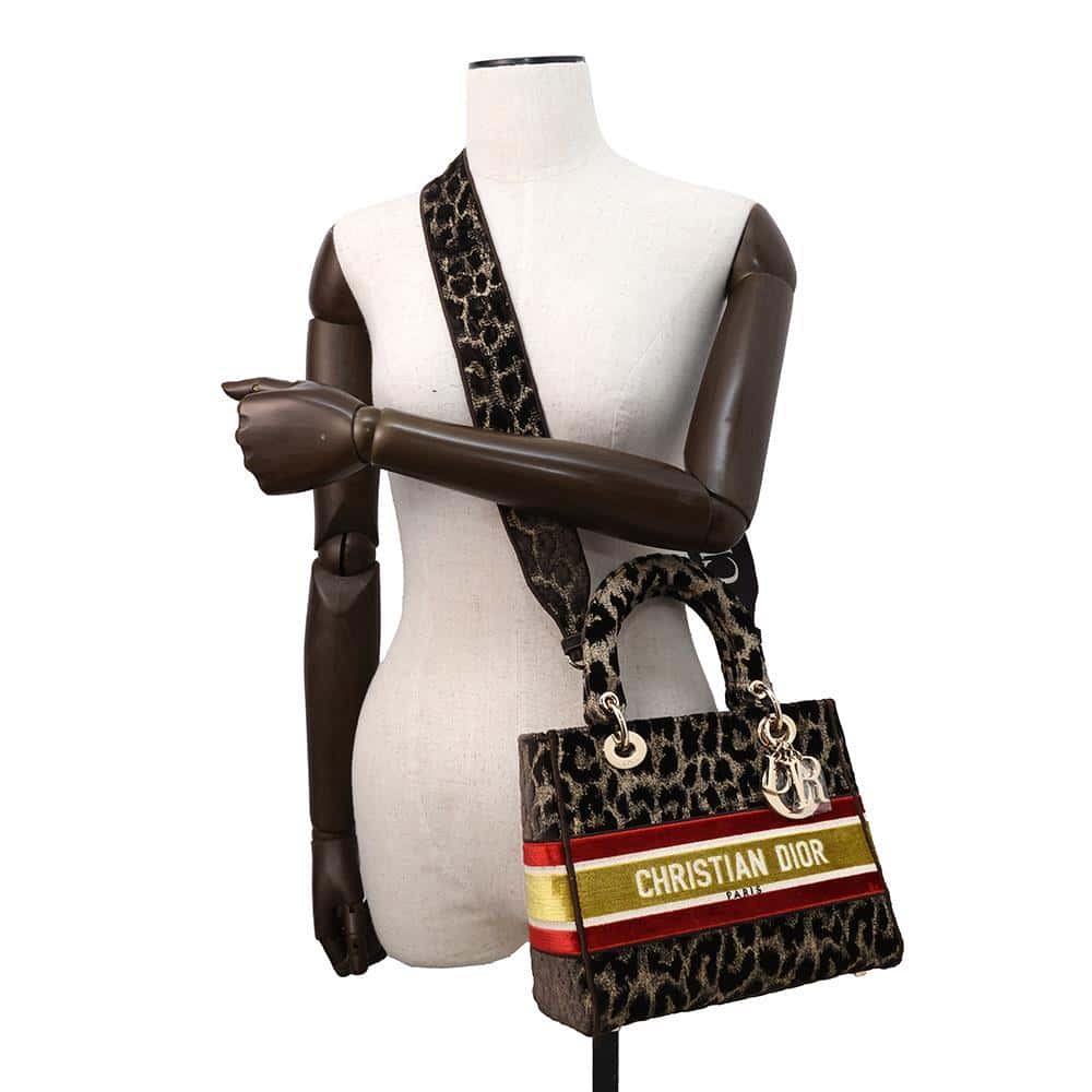 Dior Lady Dee Light Leopard Brown/Red/Yellow M0565OTGT Velvet Size Medium