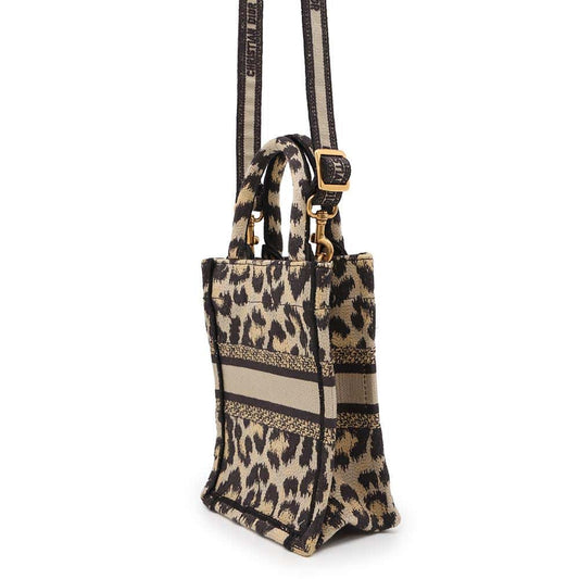 Dior Leopard Book Tote Mini Vertical Bag Beige/Black S5555CRHM Canvas