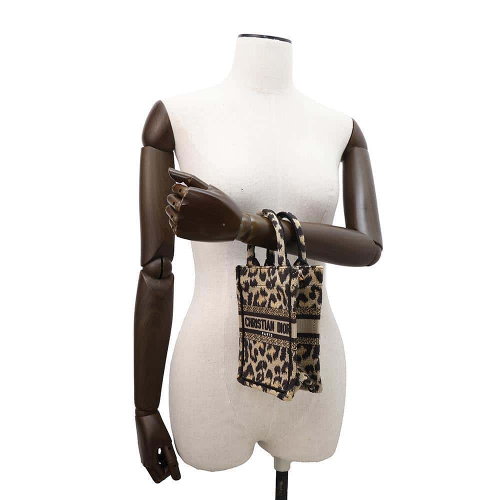 Dior Leopard Book Tote Mini Vertical Bag Beige/Black S5555CRHM Canvas