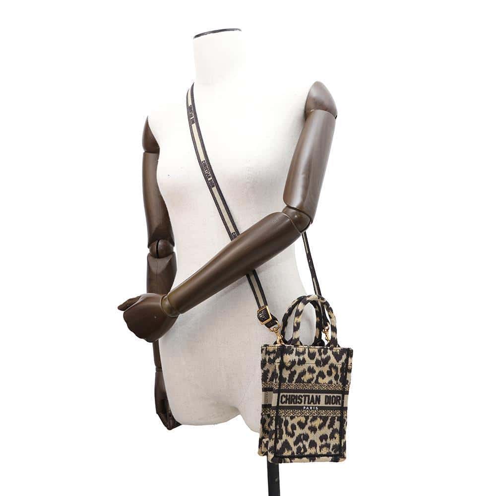 Dior Leopard Book Tote Mini Vertical Bag Beige/Black S5555CRHM Canvas