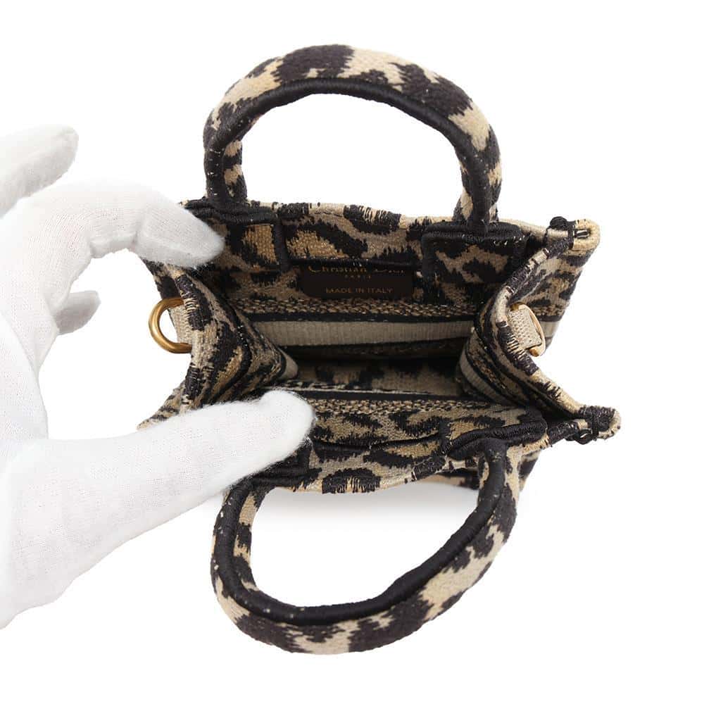 Dior Leopard Book Tote Mini Vertical Bag Beige/Black S5555CRHM Canvas