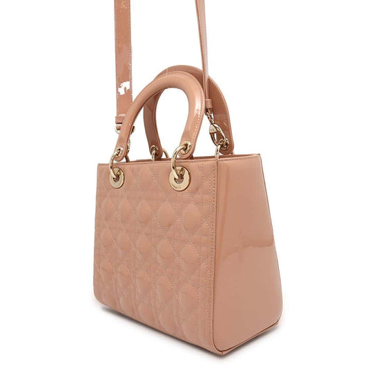 Dior Lady Dior 2WAY Handbag Pink M0565OWCB Patent Leather Size Medium