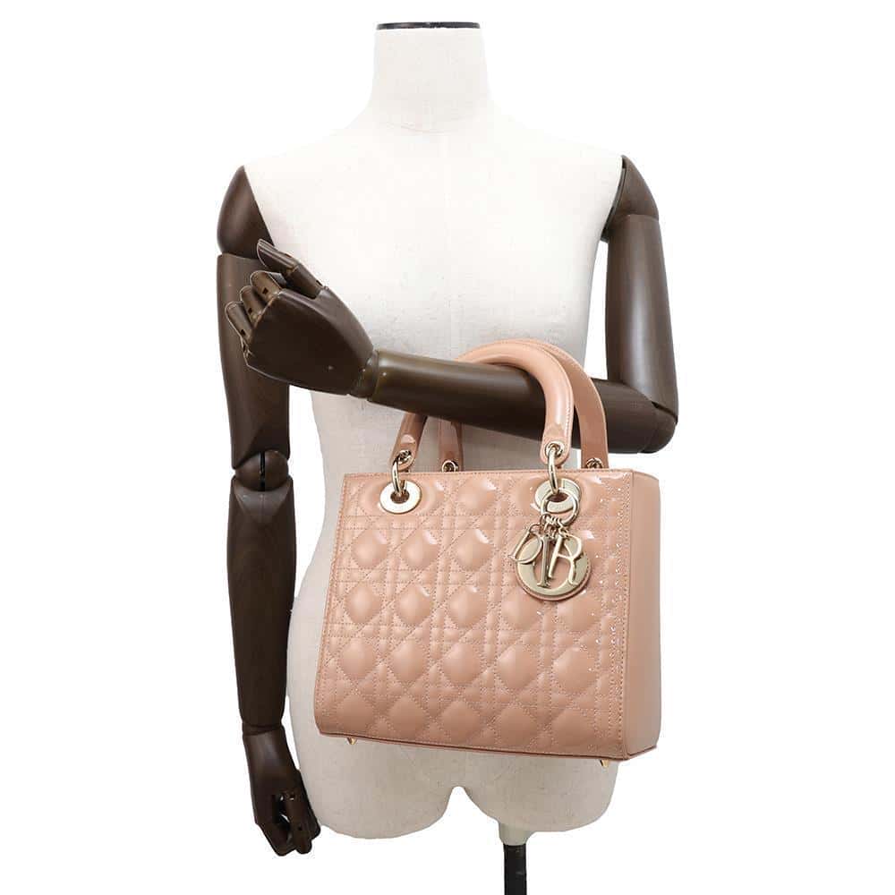 Dior Lady Dior 2WAY Handbag Pink M0565OWCB Patent Leather Size Medium