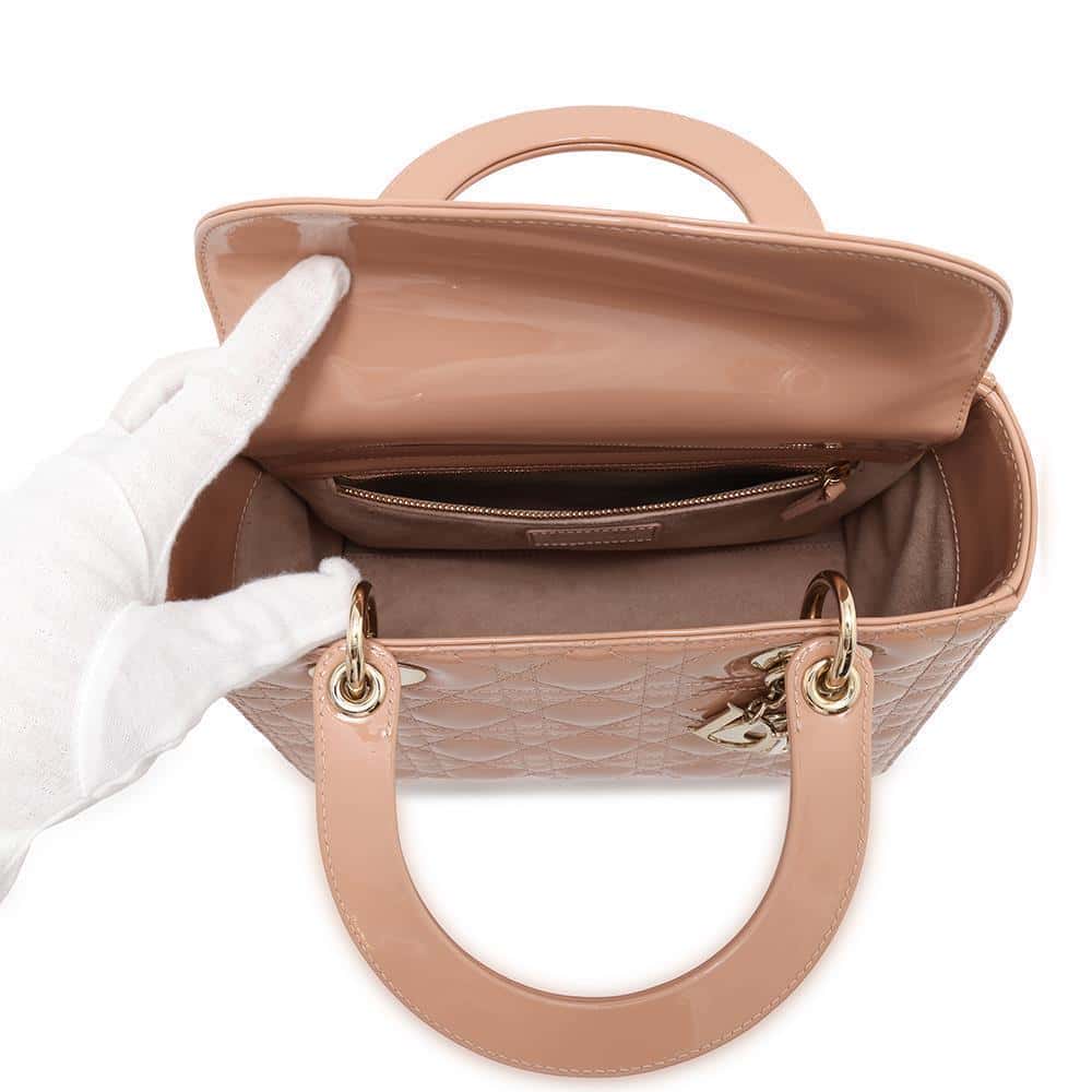 Dior Lady Dior 2WAY Handbag Pink M0565OWCB Patent Leather Size Medium