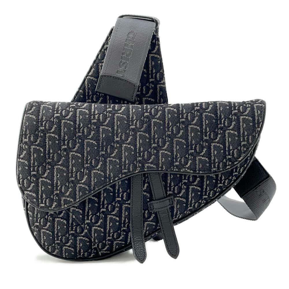 Dior Oblique Saddlebag Black 1ADPO093YKY Canvas Leather