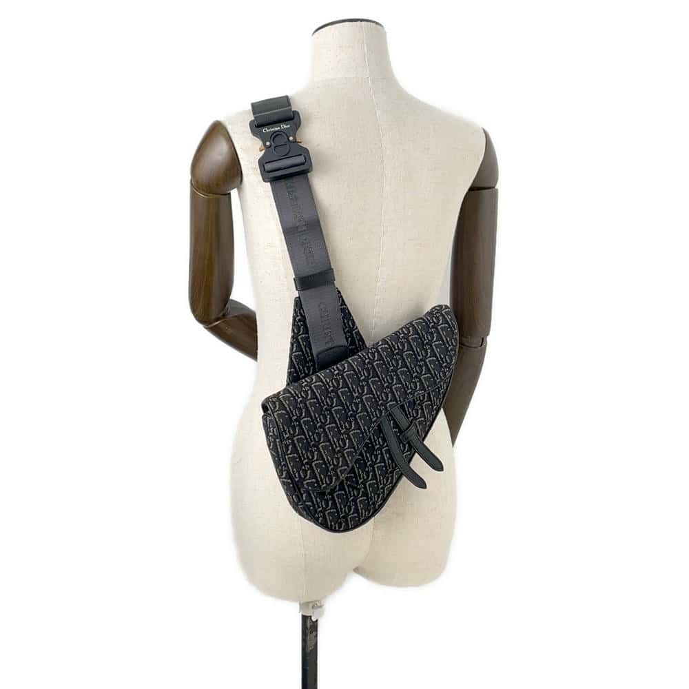 Dior Oblique Saddlebag Black 1ADPO093YKY Canvas Leather