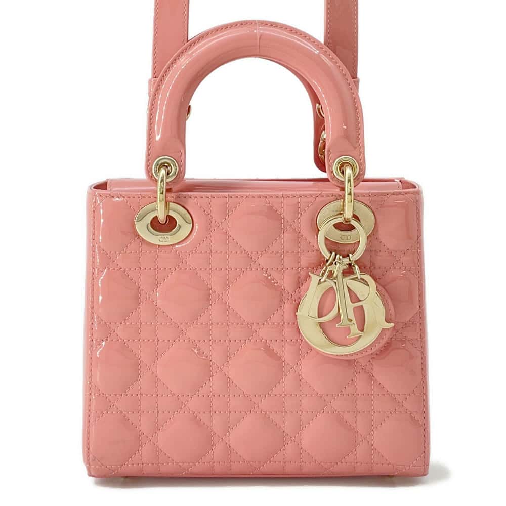 Dior Lady Dior Canage 2WAY Bag salmon pink M0531OWCB_M69P Patent Leather Size Small