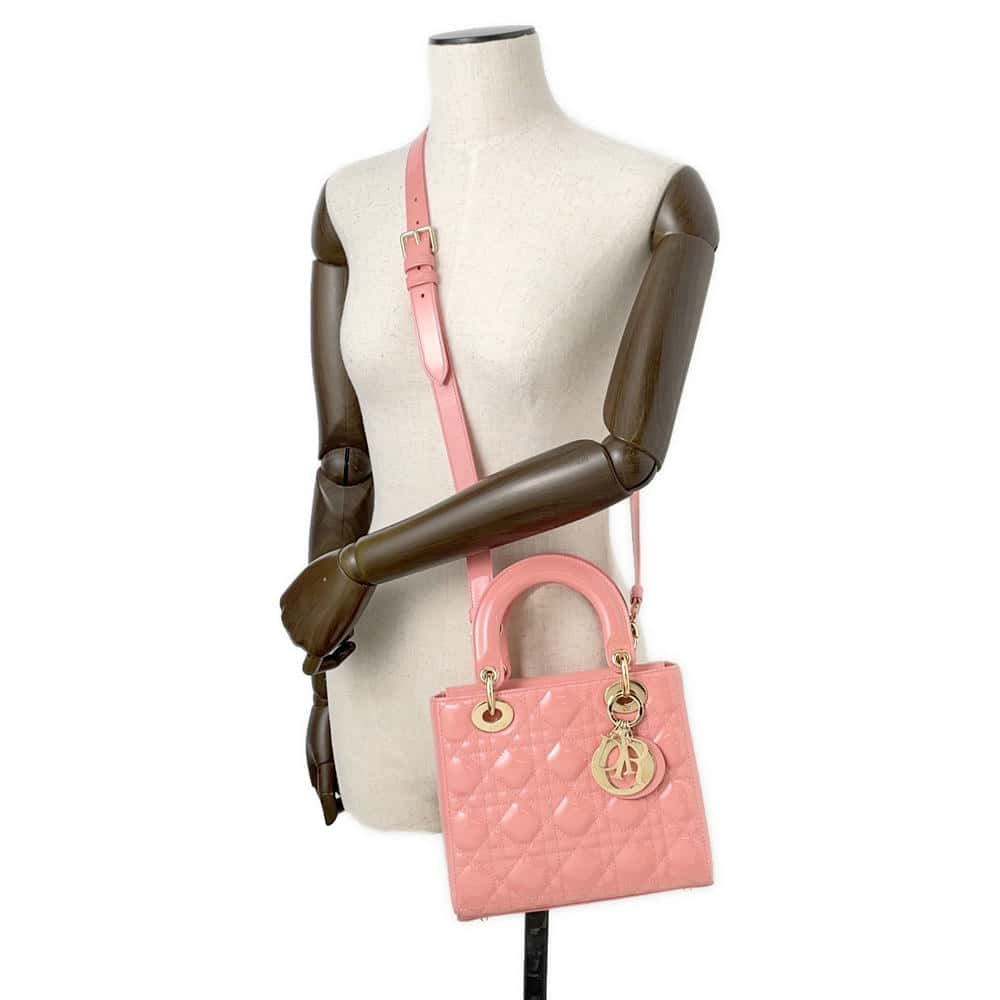 Dior Lady Dior Canage 2WAY Bag salmon pink M0531OWCB_M69P Patent Leather Size Small