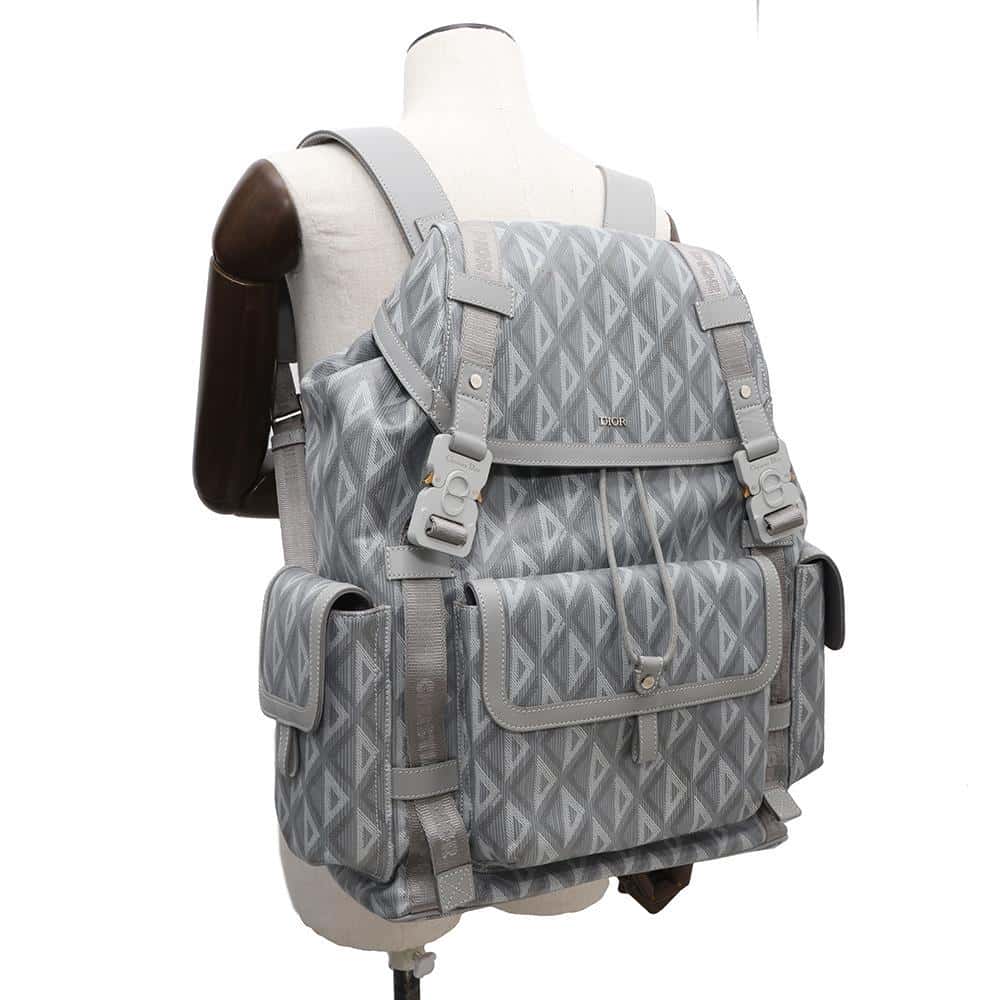 Dior Hit the Road CD Diamond Backpack Gray 1ESBA163CDP PVC Calf Leather Size Large