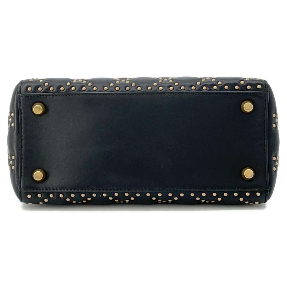 Dior Lady Dior Studded 2WAY Handbag Black Leather