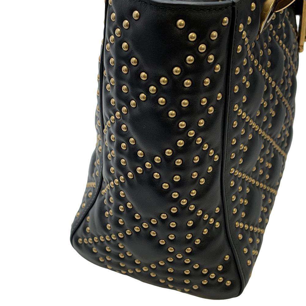 Dior Lady Dior Studded 2WAY Handbag Black Leather