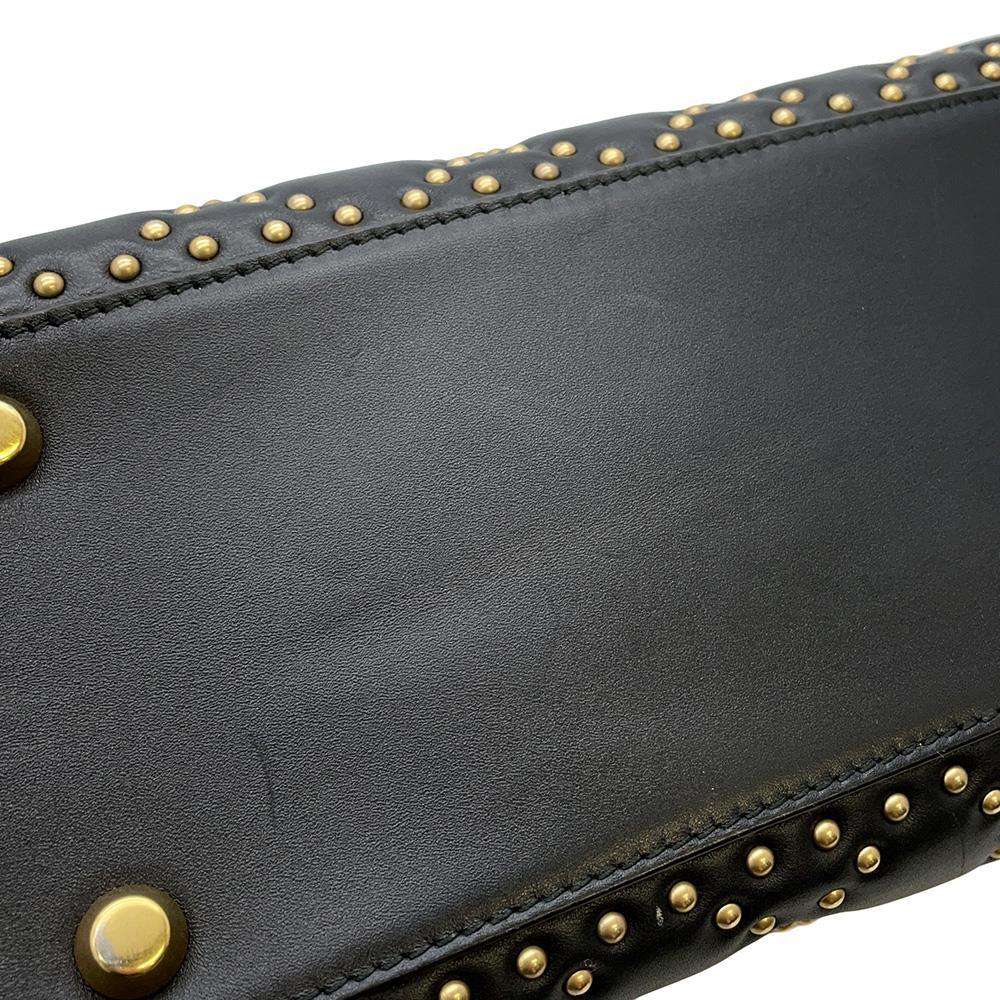 Dior Lady Dior Studded 2WAY Handbag Black Leather