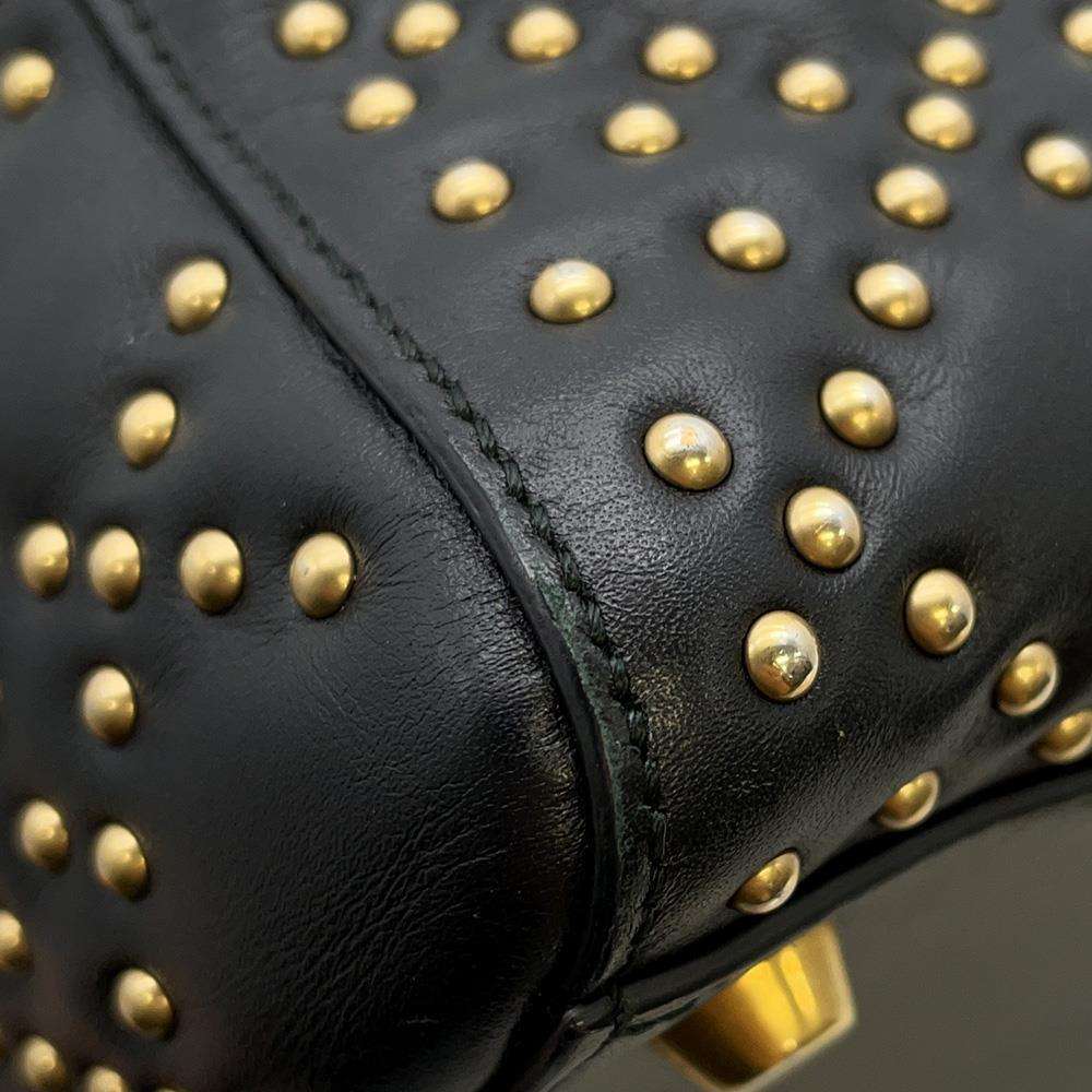 Dior Lady Dior Studded 2WAY Handbag Black Leather