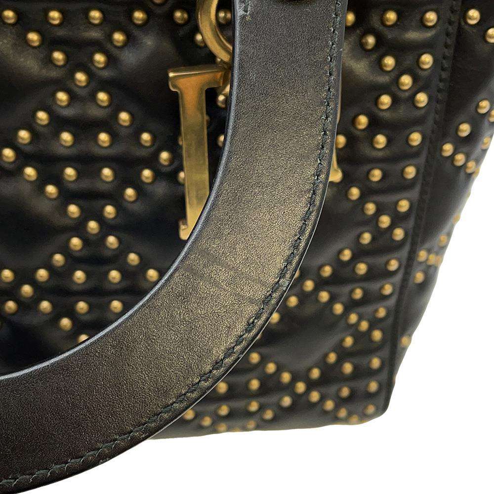 Dior Lady Dior Studded 2WAY Handbag Black Leather