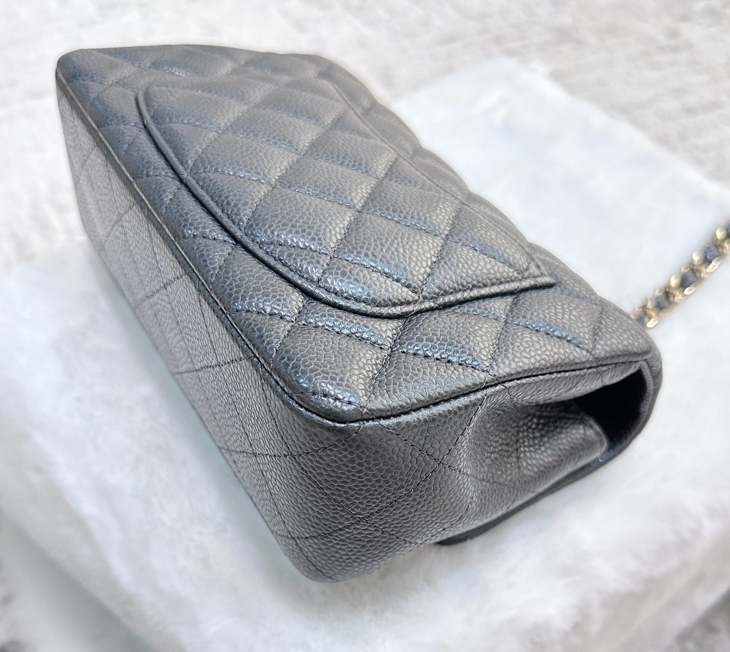 Chanel Classic Mini Rectangular 18S Dark Gray/Grey Quilted Caviar LGHW