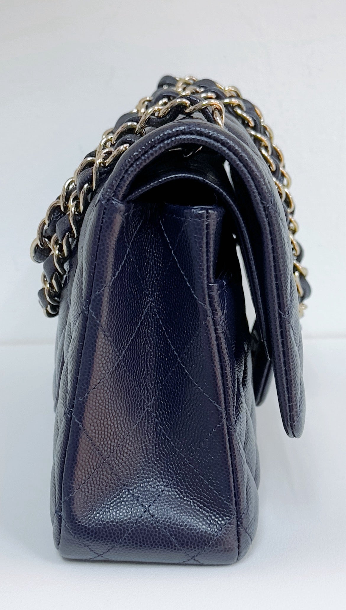 Chanel Medium Classic Caviar Double Flap Navy Blue Bag LSHW  2021year Microchip