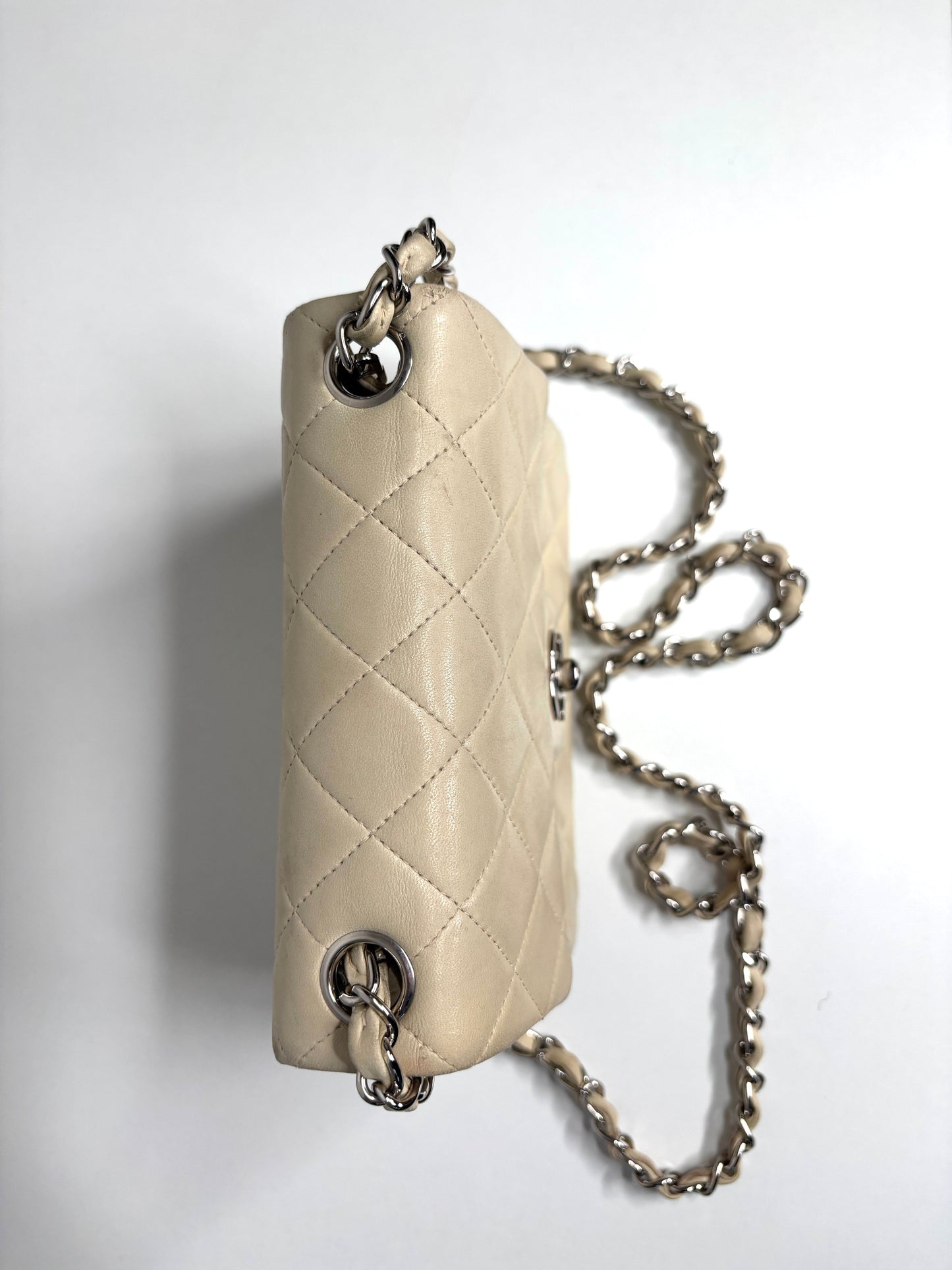 Chanel Mini Flap Square Ivory Lambskin Shoulder Bag - Preloved