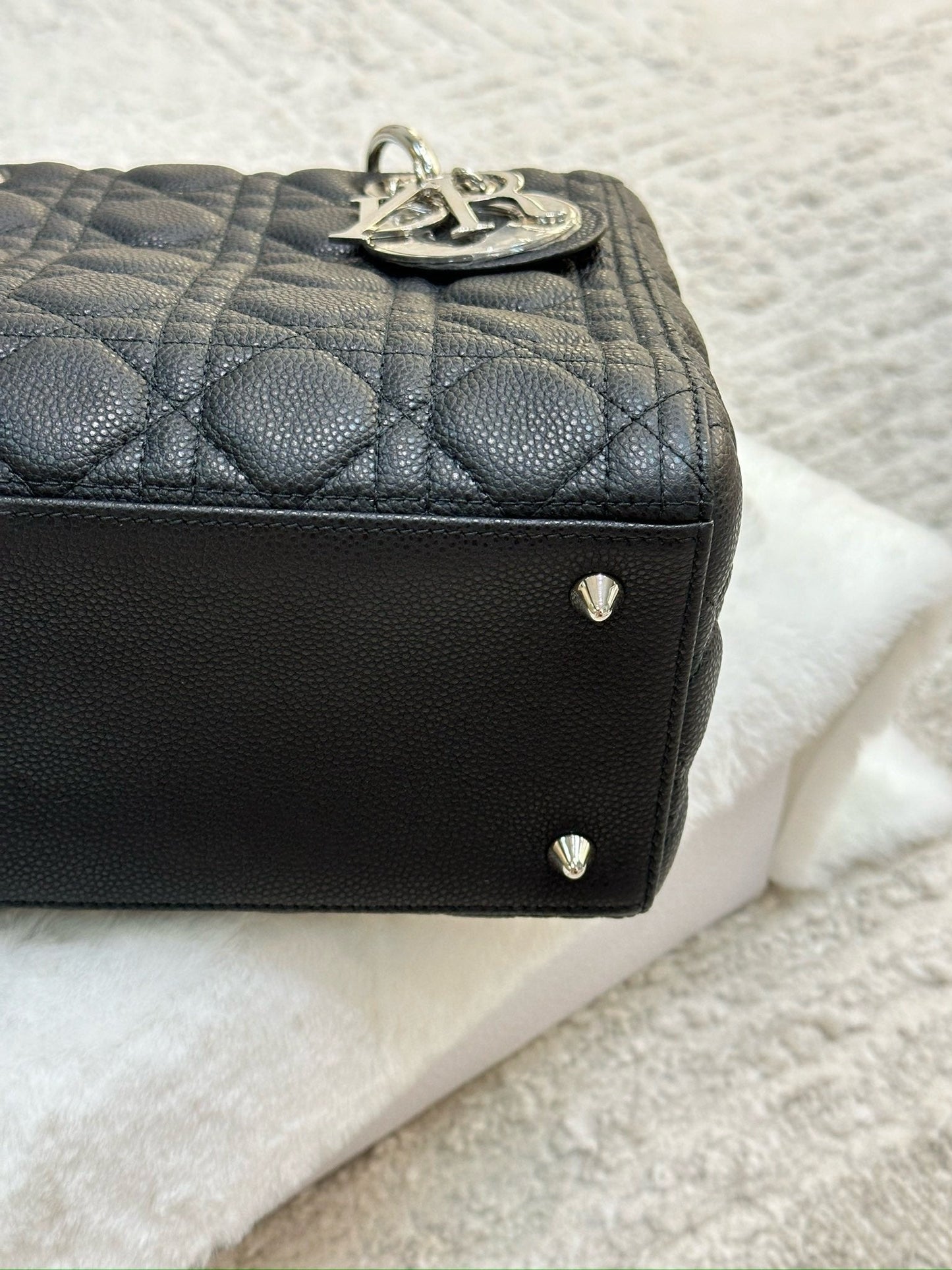 Christian Dior Medium Grained Cannage Calfskin Lady Dior Bag Black SHW