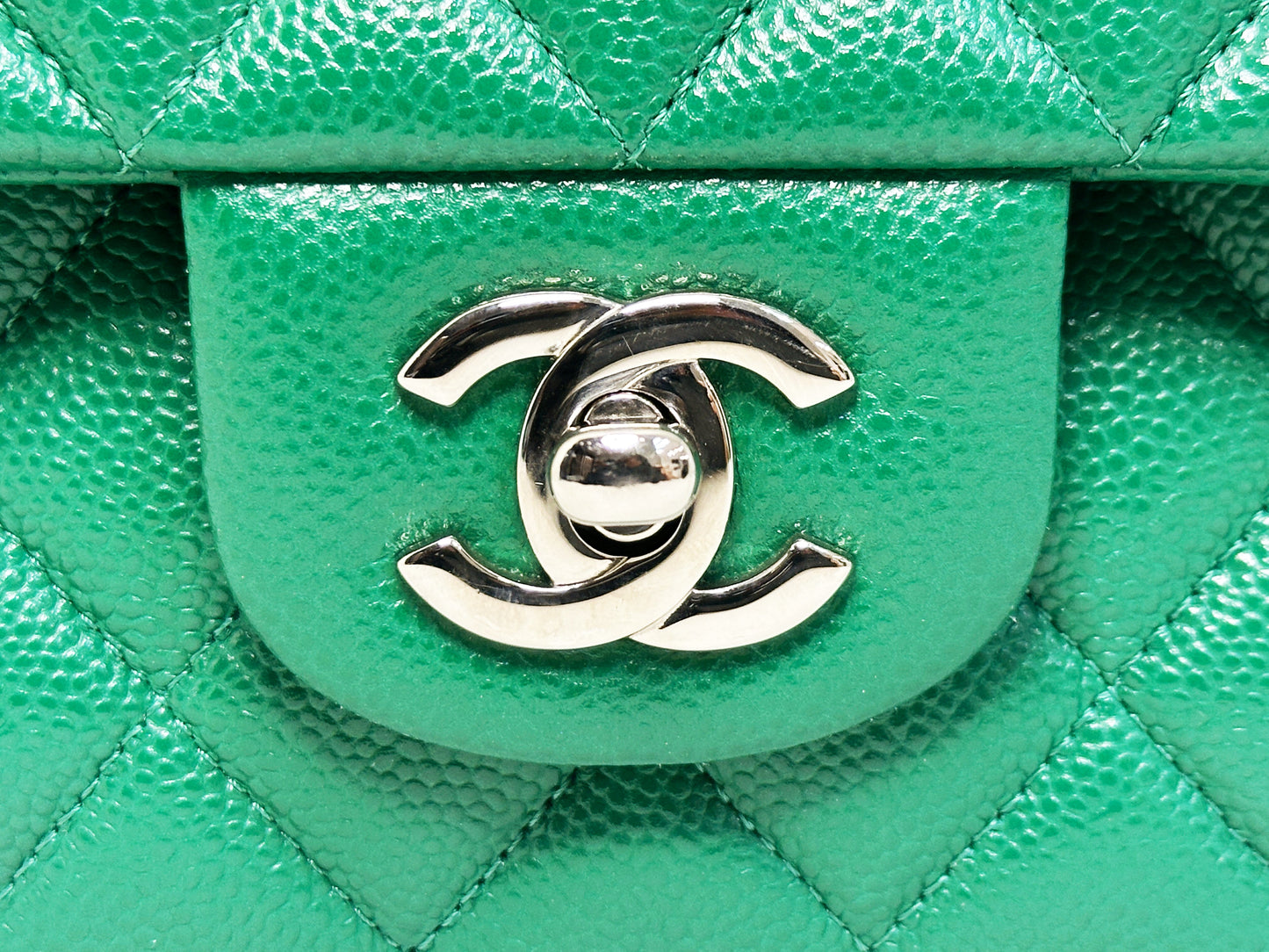 CHANEL 20B Green Classic Small Double Flap Bag SHW 3050 holo card