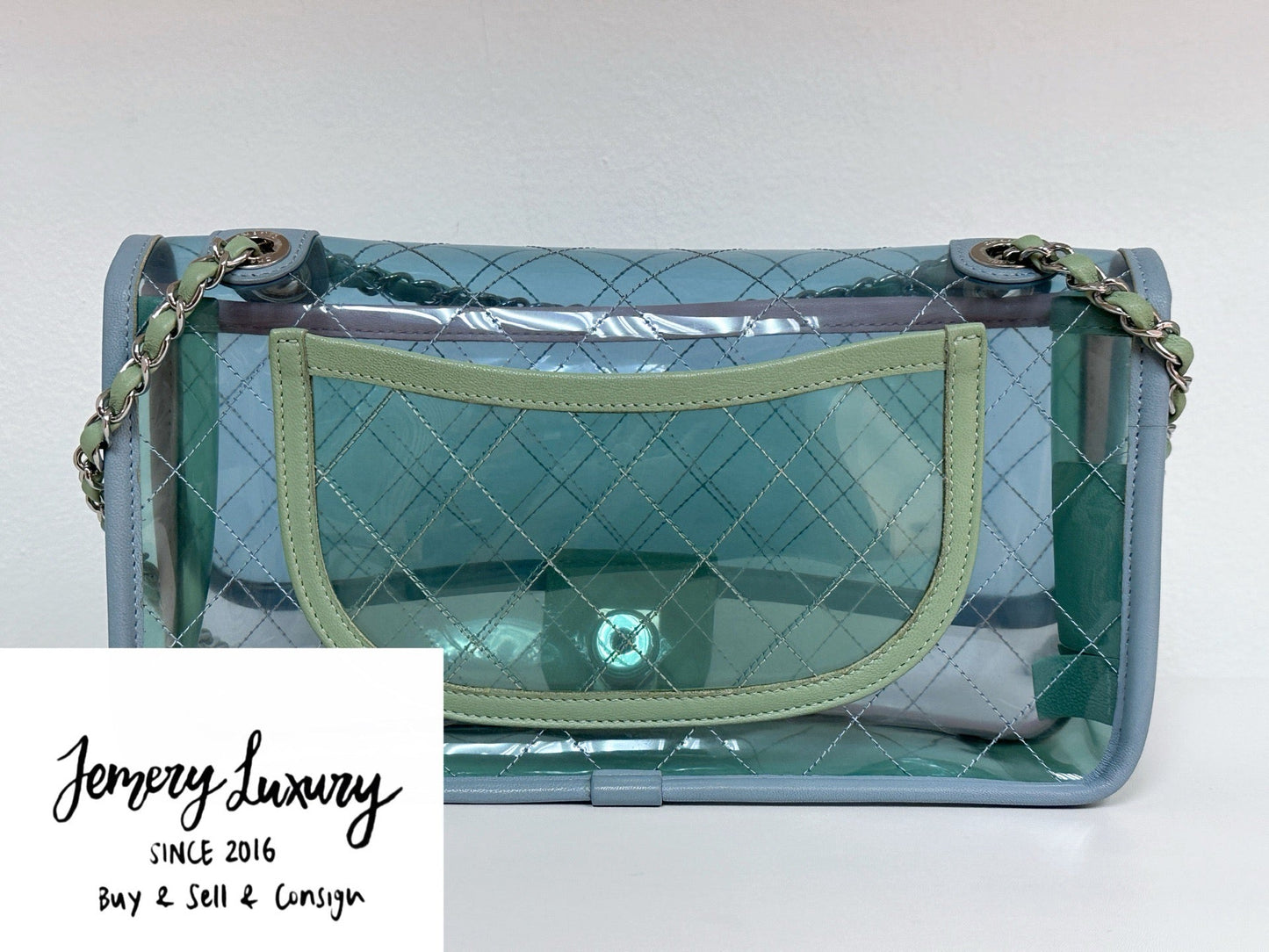 Chanel Coco Splash PVC Medium Flap Bag Pink/Blue/Green Holo card 2569