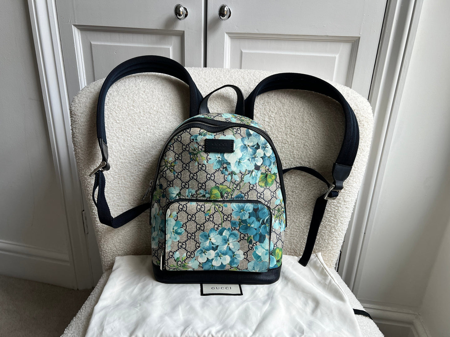 Gucci Supreme Blue Blooms Small Backpack