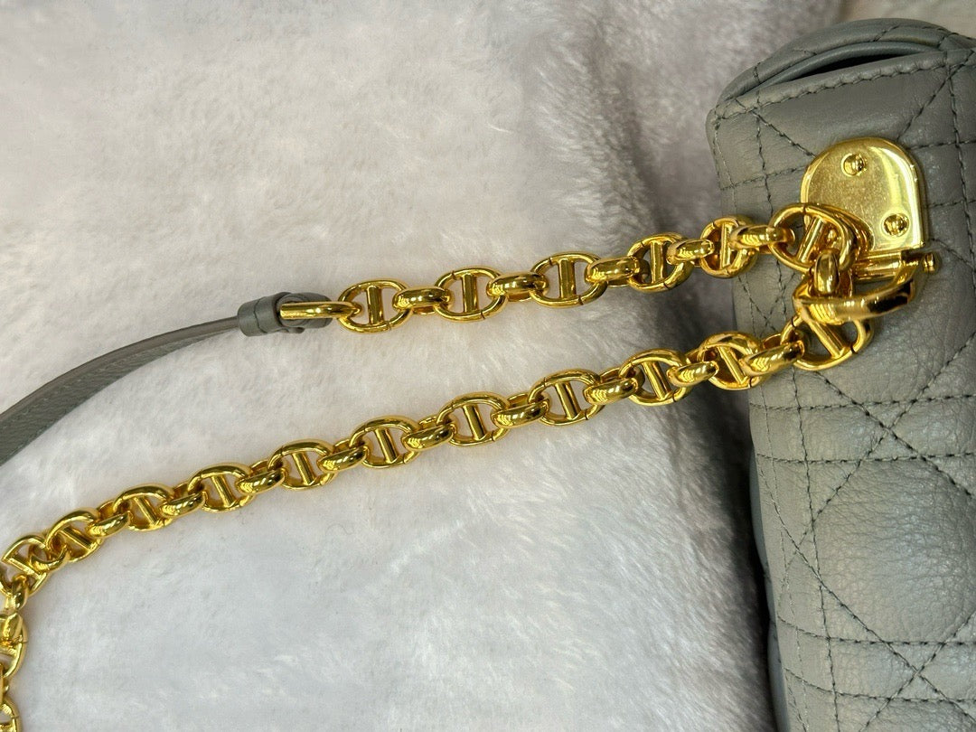 Medium Dior Calfskin Caro Bag Stone Gray Supple Cannage