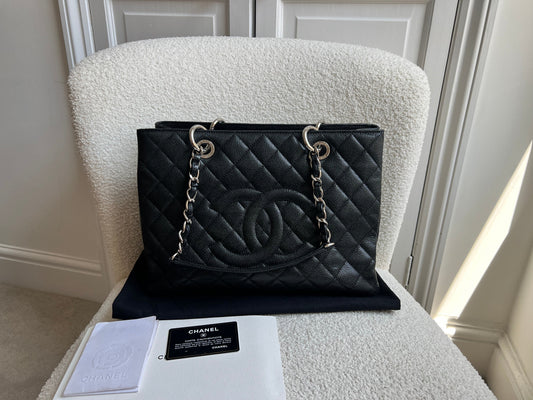 Chanel Black Caviar Grand Shopper Tote (GST) Silver Hardware