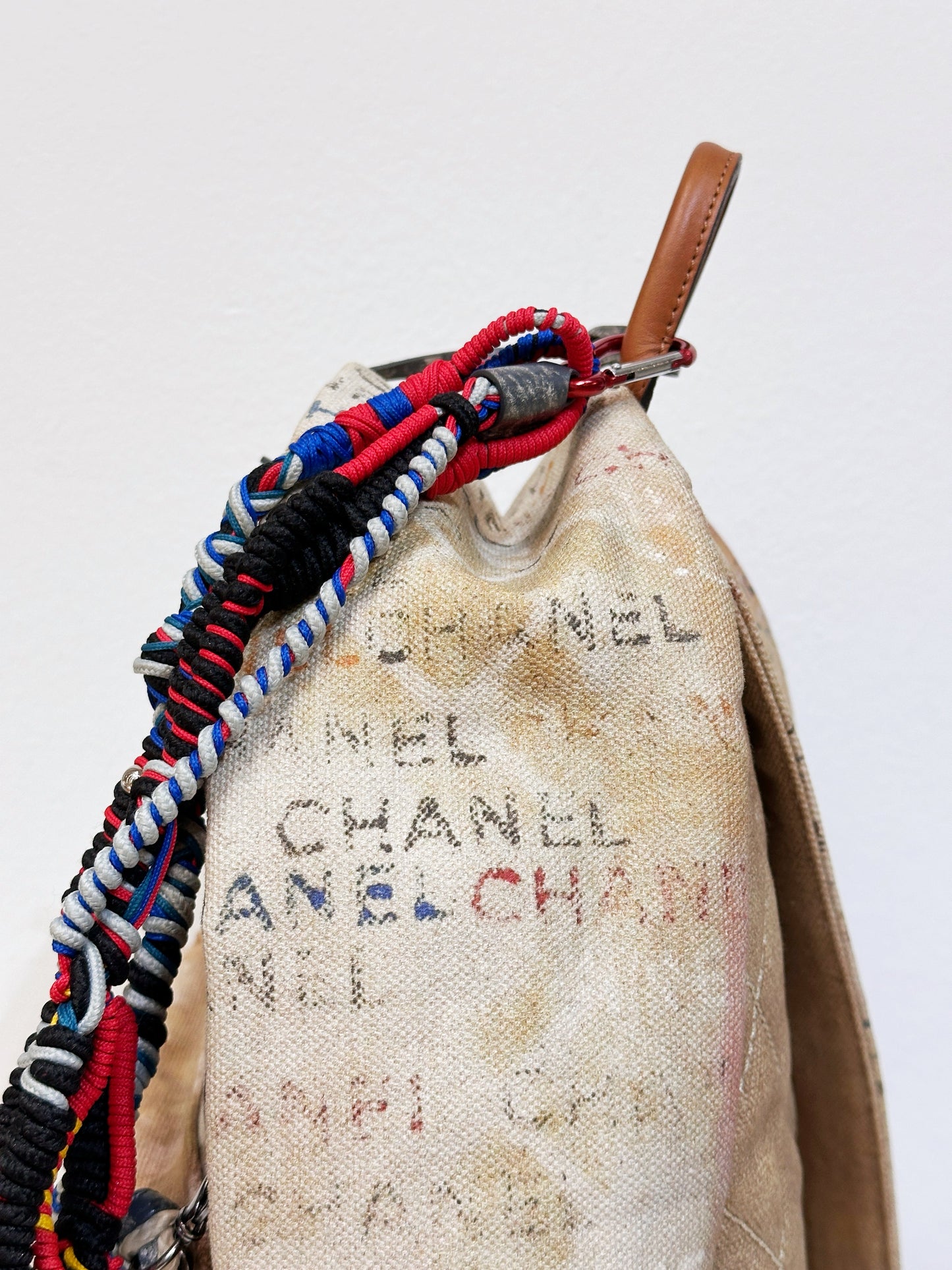 Chanel Graffiti Printed Canvas Medium Backpack Beige 1958 holo card