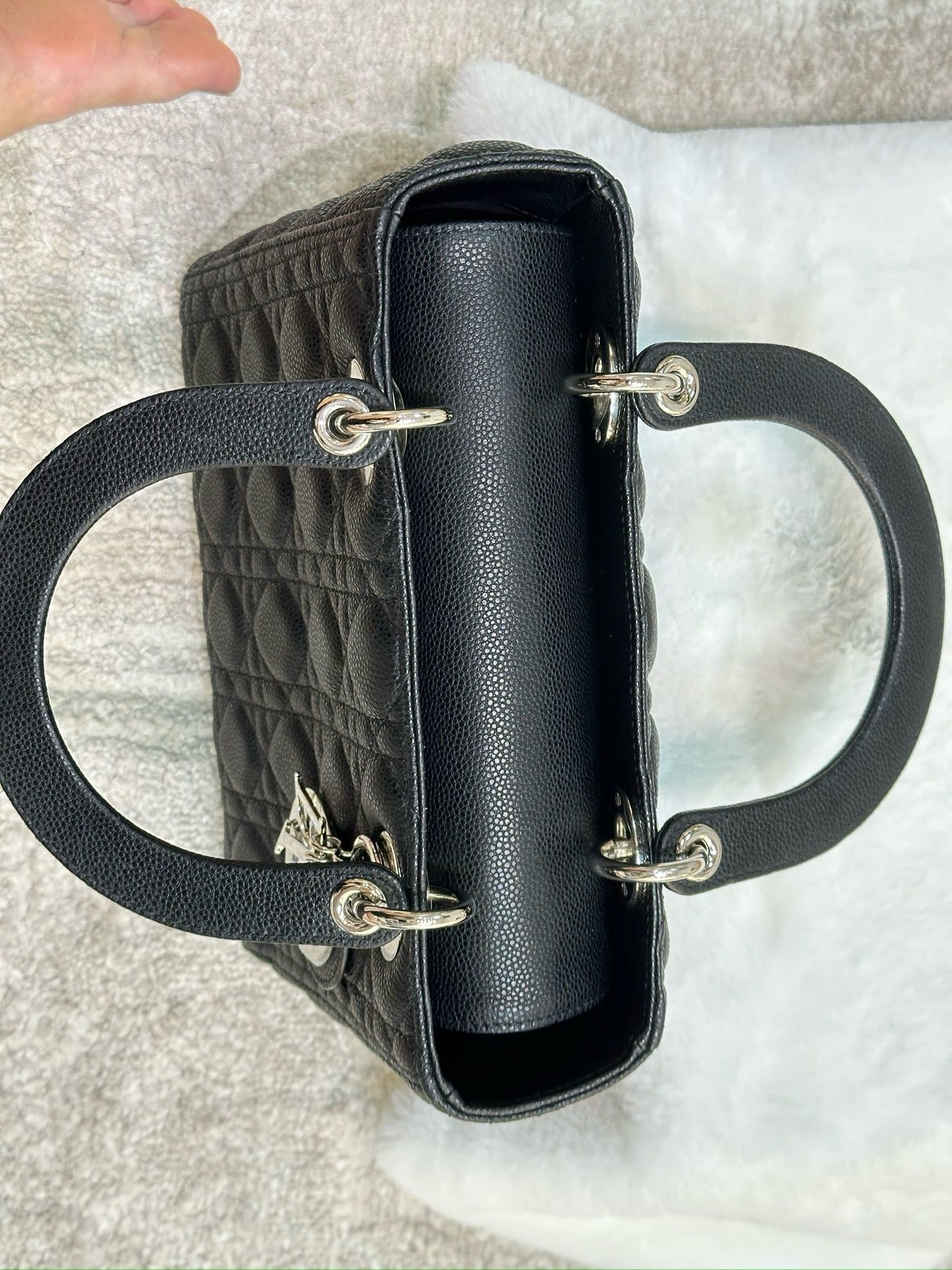 Christian Dior Medium Grained Cannage Calfskin Lady Dior Bag Black SHW