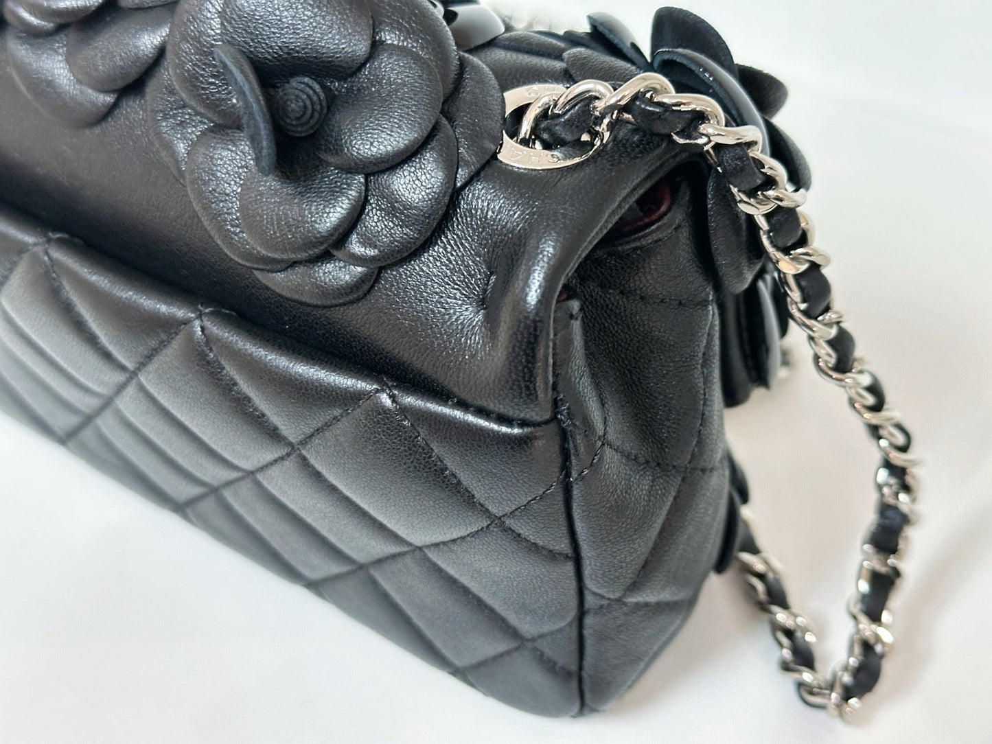 CHANEL Camellia Lambskin Patent Around Flap Crossbody Bag holo card 2246