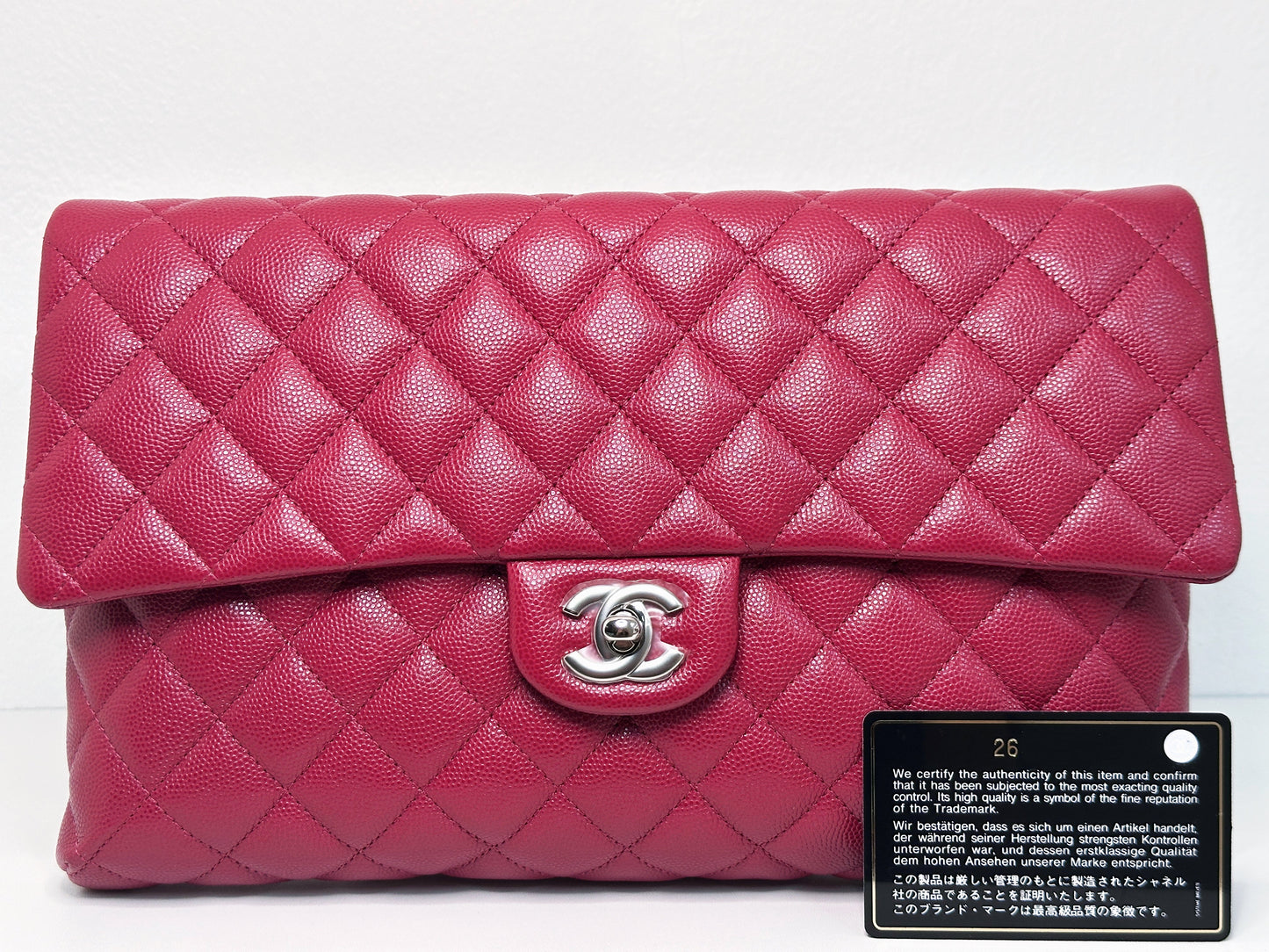 Chanel Flap Clutch Bag Red Caviar SHW 2645 holo card