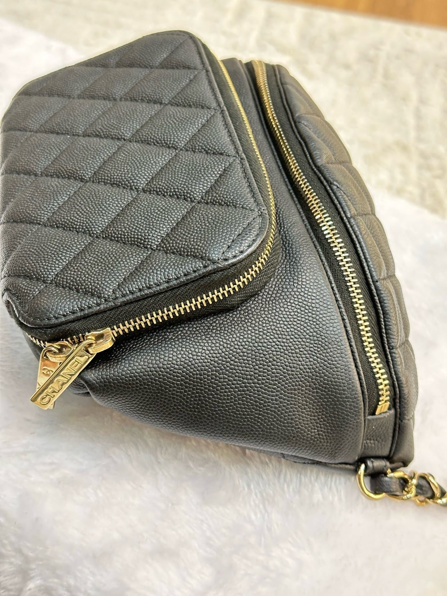 Chanel Black Quilted Caviar Leather Business Affinity Waist Belt Bag (not have card)