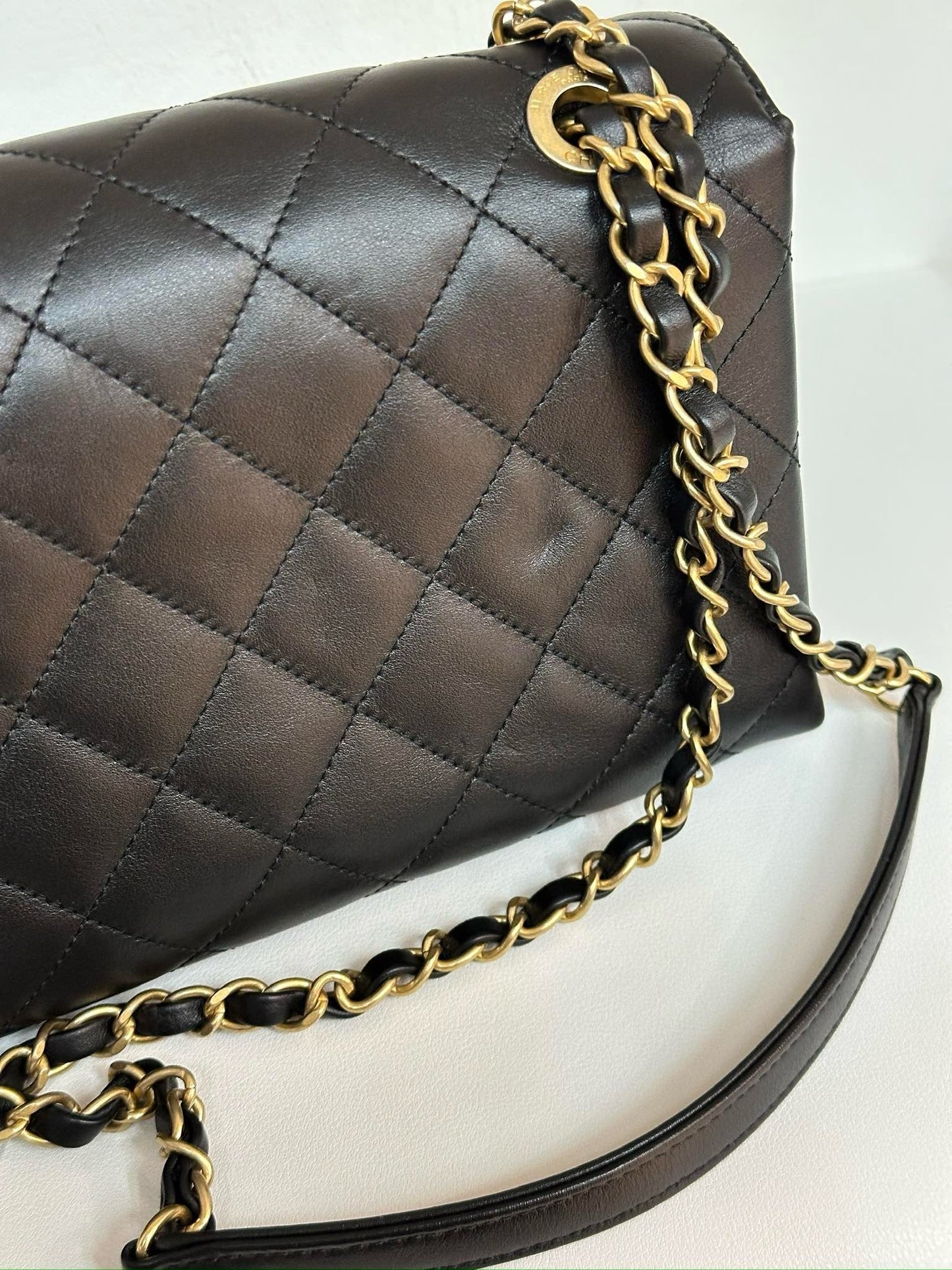 Chanel Calfskin Quilted Small Enchained Flap Black 2955 holo card