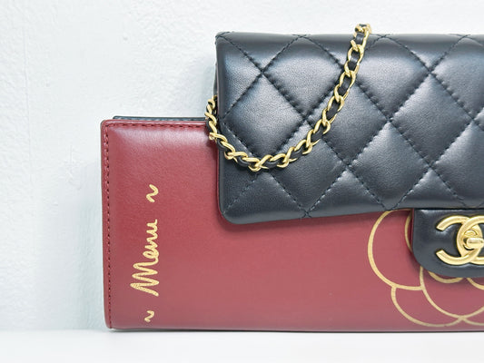 Chanel Pre-owned Classic Flap Gabrielle Brasserie Menu Clutch Burgundy and Black Lambskin Antique GHW 2163 holo card