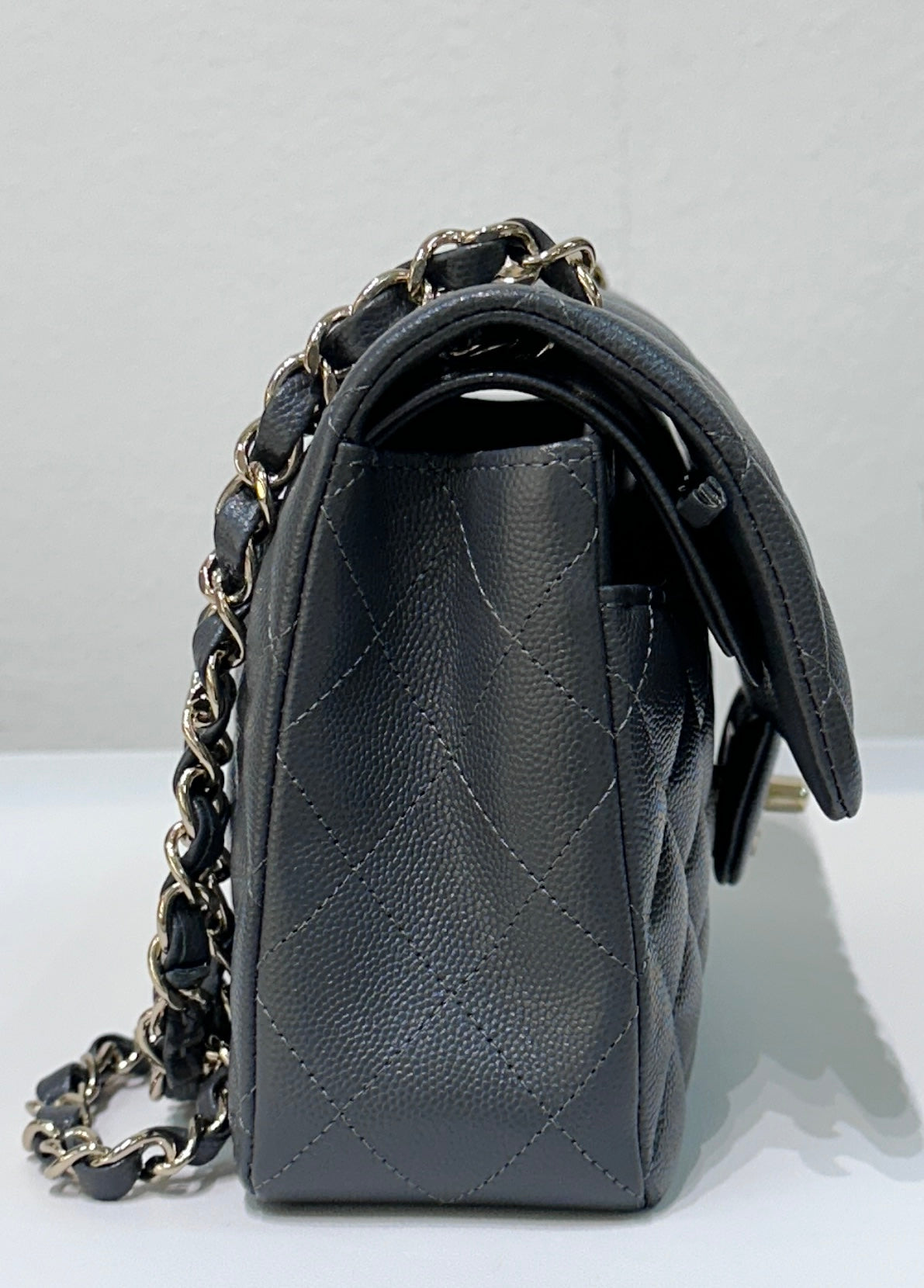 CHANEL Caviar Quilted Small Double Flap Dark Grey
