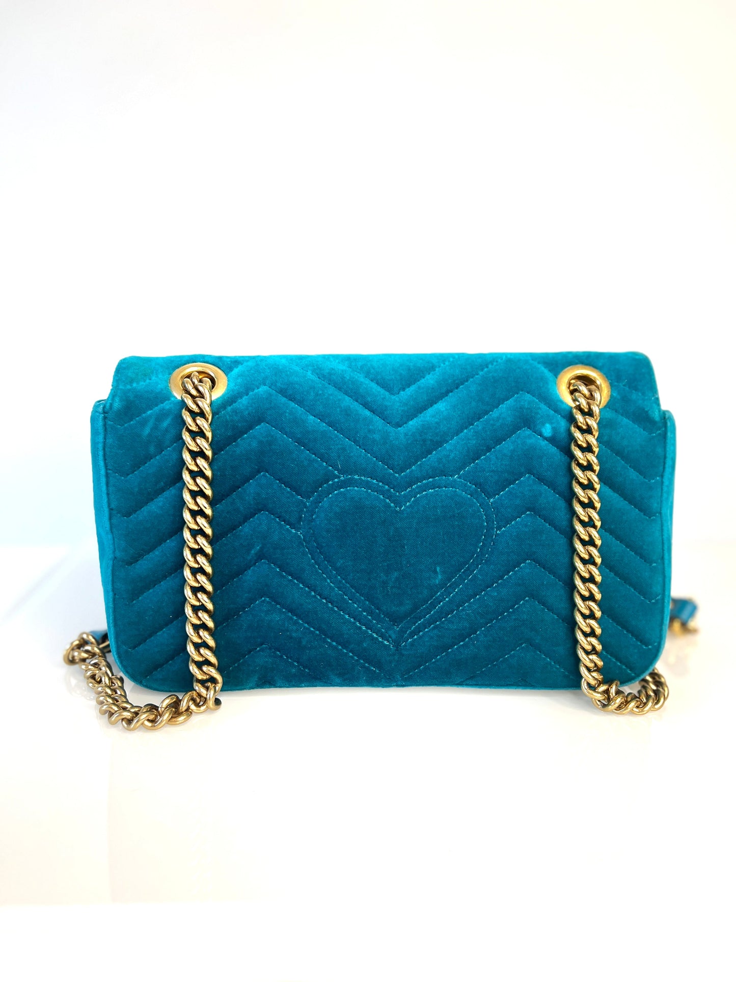 Gucci GG Marmont Small Turquoise Blue Velvet Shoulder Bag - Preloved