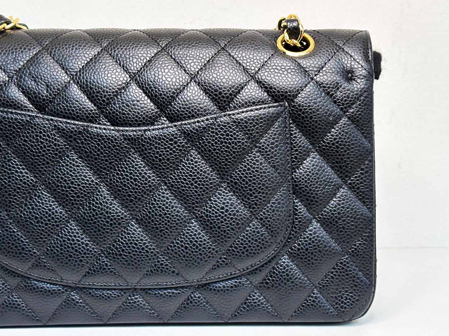 CHANEL Classic Double Flap Medium Shoulder Bag Black Caviar 24k GHW 1125 holo card