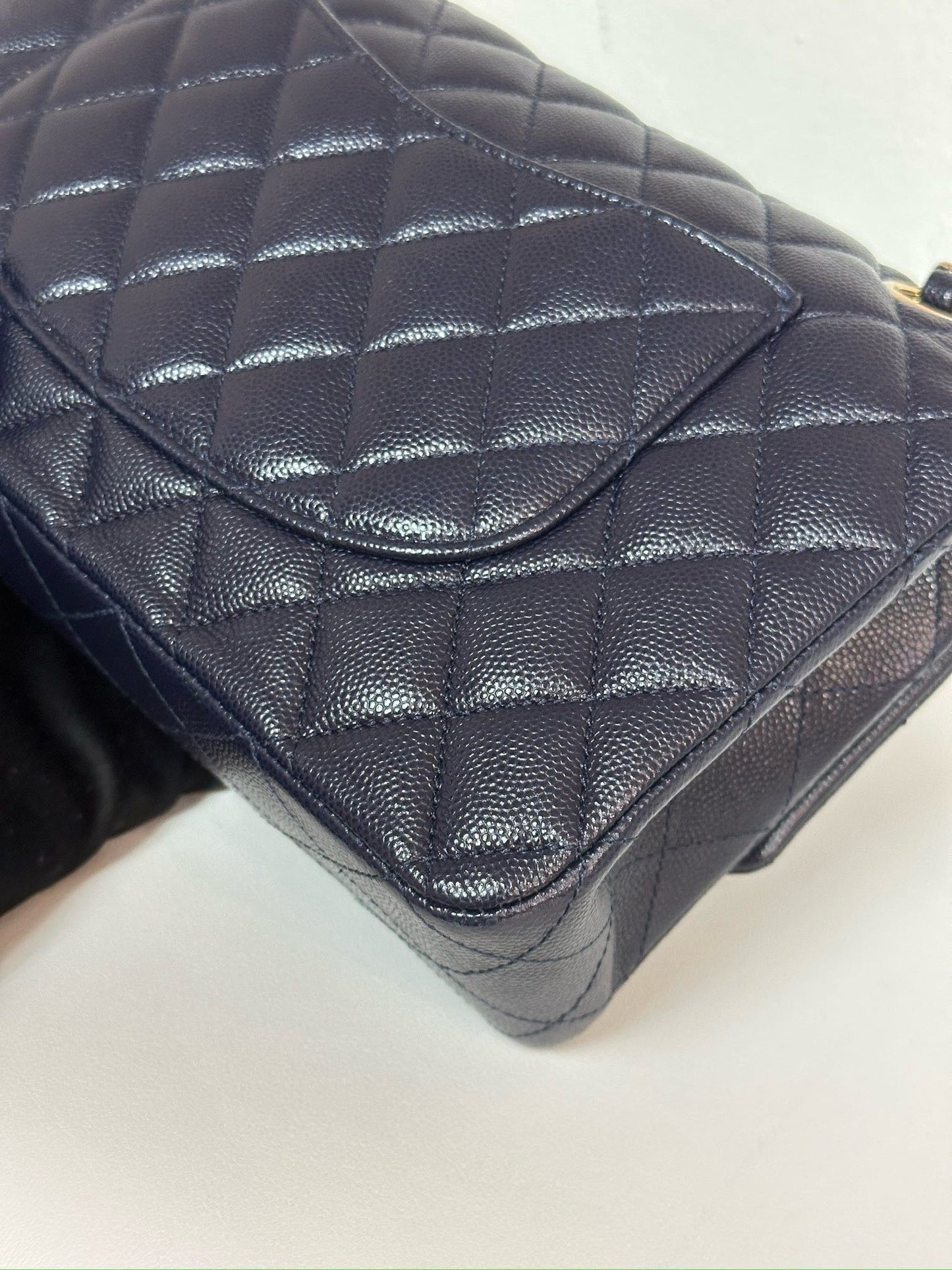 Chanel Medium Classic Caviar Double Flap Navy Blue Bag LSHW  2021year Microchip
