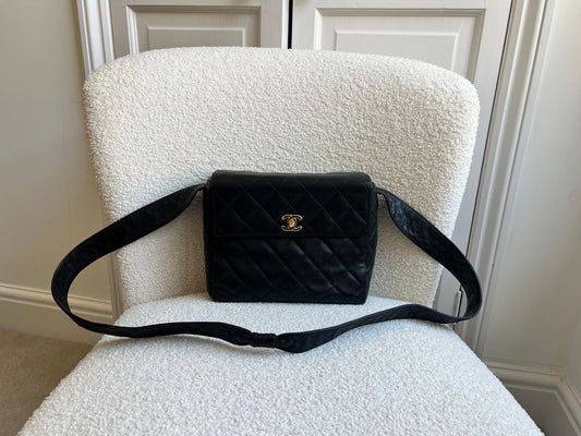 Chanel Vintage Black Caviar Square Messenger Bag