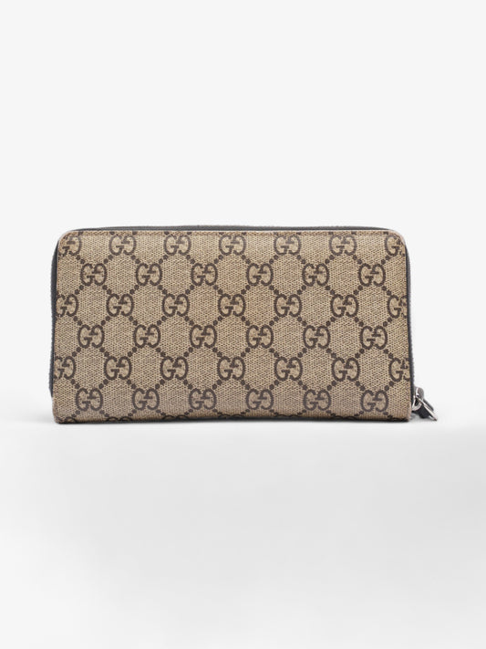 Gucci Snake Zip Around Wallet Beige And Ebony GG Supreme Coated Canvas