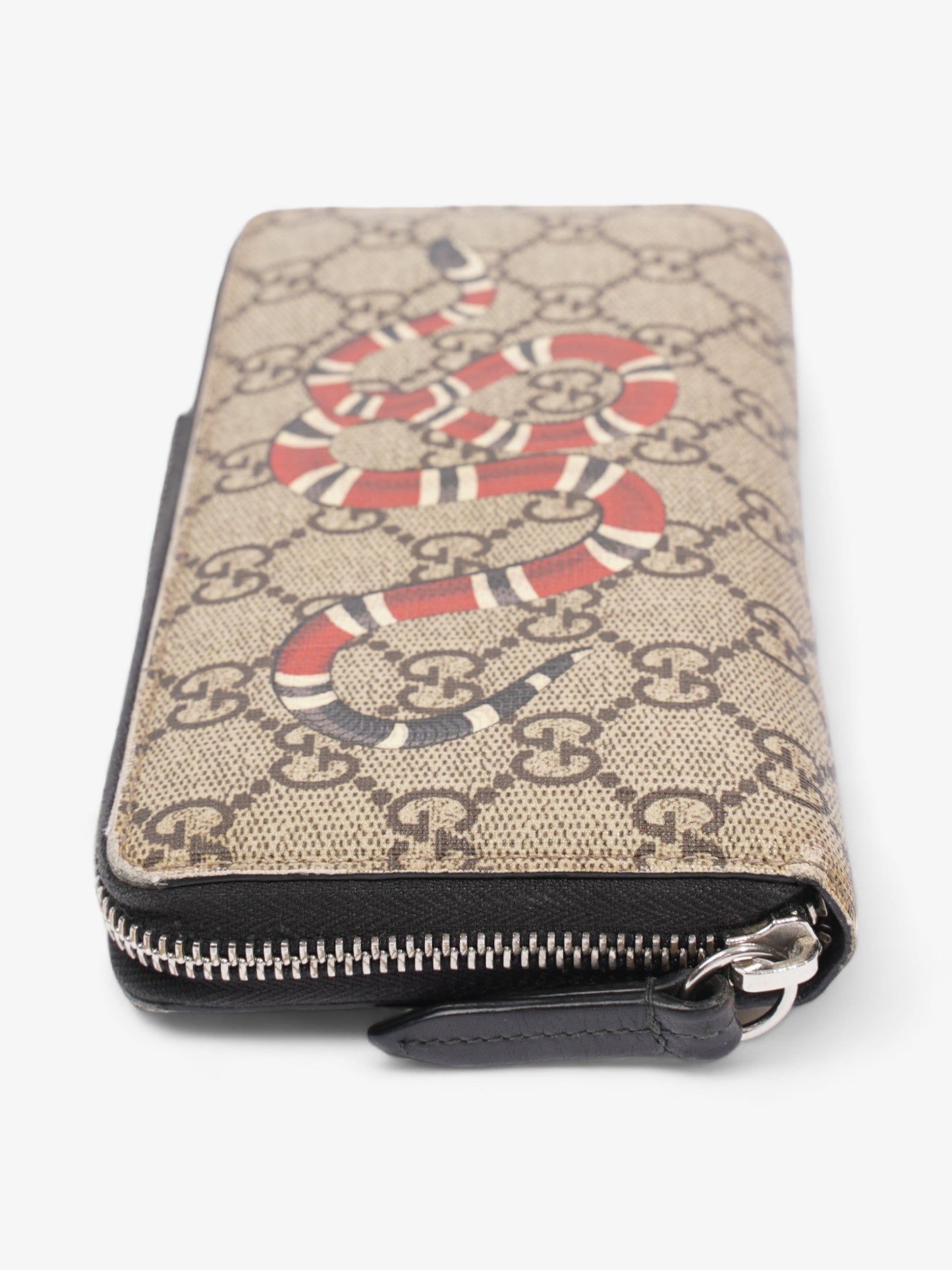 Gucci Snake Zip Around Wallet Beige And Ebony GG Supreme Coated Canvas