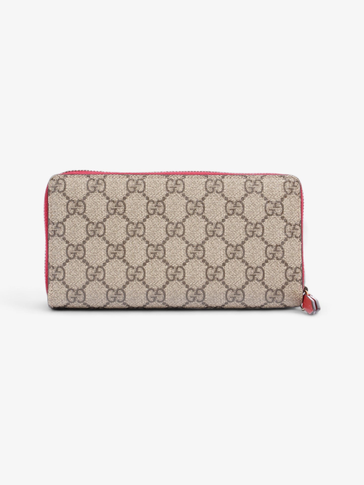 Gucci Zip Around Cherry Wallet Beige And Ebony GG Supreme / Red Coated Canvas