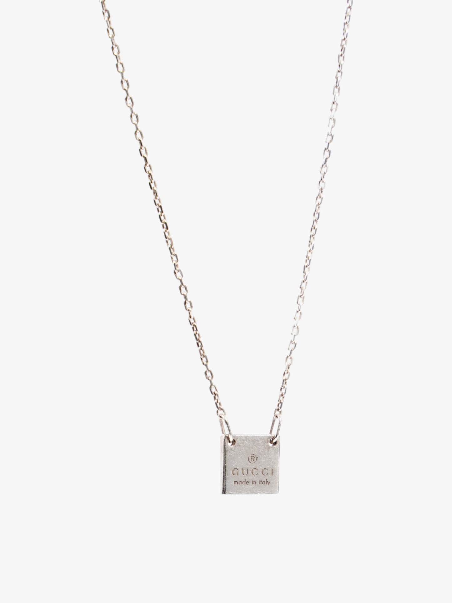 Gucci Logo Plate Necklace Silver Silver Sterling