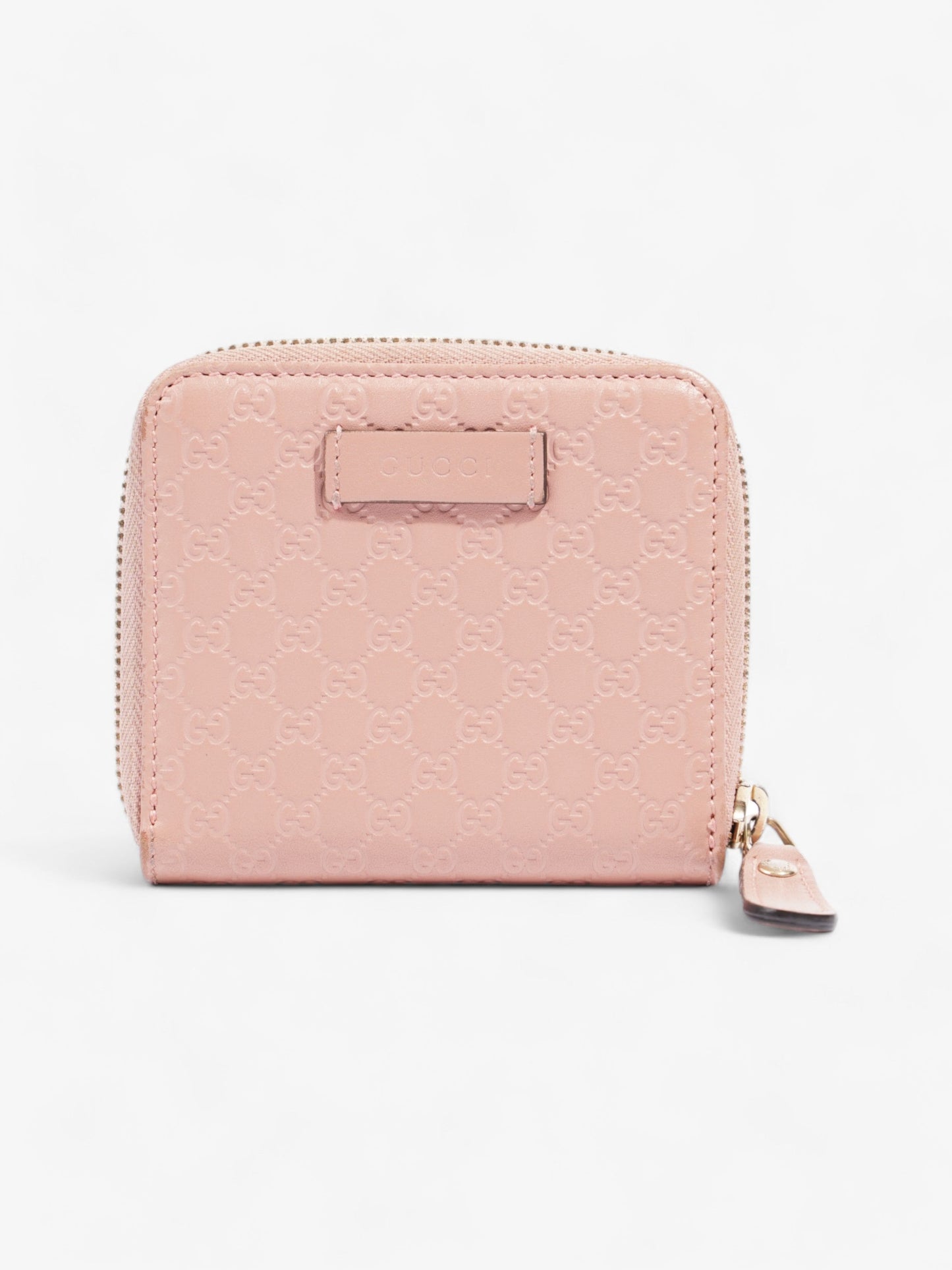 Gucci Gucci Micro Guccissima 449395 Leather Compact Wallet Pink   Ⓖ Engraving Pink Embossed Leather
