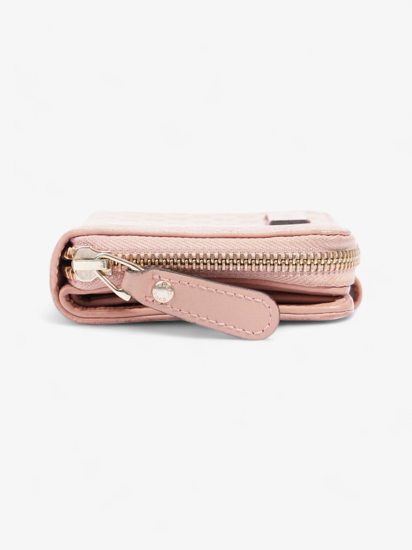 Gucci Gucci Micro Guccissima 449395 Leather Compact Wallet Pink   Ⓖ Engraving Pink Embossed Leather